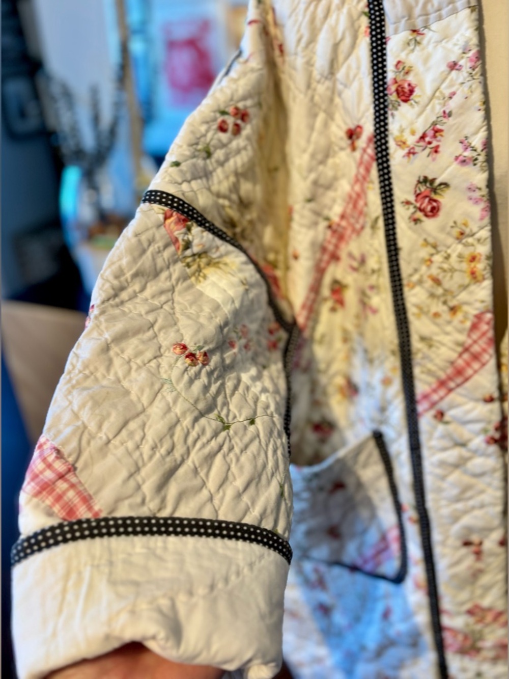 💗SOLD💗 HANDMADE Quilted Floral and Patchwork Long Coat in Cream and Pink O/S - Picture 10 of 16